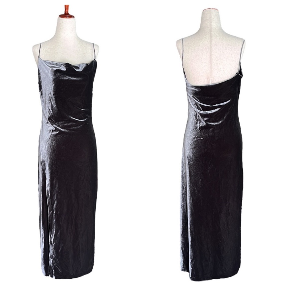 Zara Gray Velour Velvet Dress with Slit up the Side
